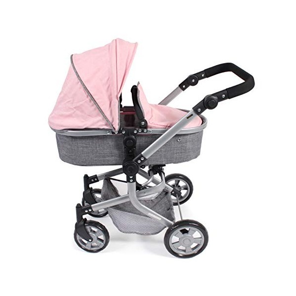 Bayer Chic 2000 - Poussette pour poupée Mika, Poussette combinée 2 en 1 pour Enfants de 4 à 8 Ans, mélange Gris/Rose, 73 x 41