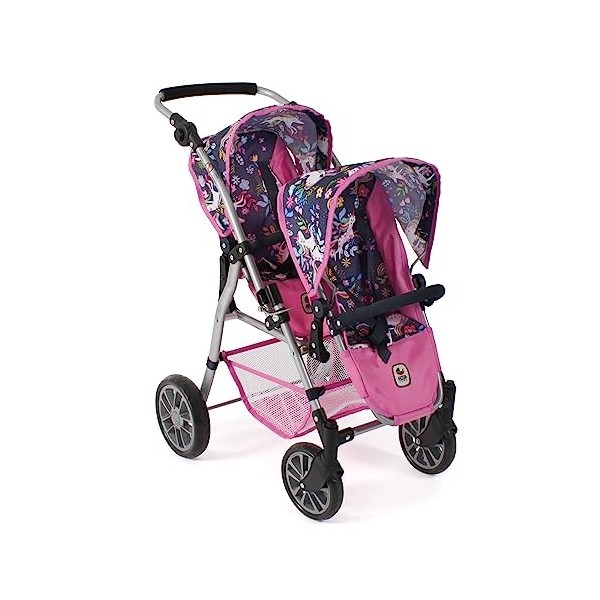 Bayer Chic 2000 Poussette Twinny pour Deux poupées - Poussette jumelle pour Enfants de 4 à 8 Ans - Licorne - Rose Marine - 69