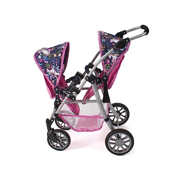 Bayer Chic 2000 Poussette Twinny pour Deux poupées - Poussette jumelle pour Enfants de 4 à 8 Ans - Licorne - Rose Marine - 69