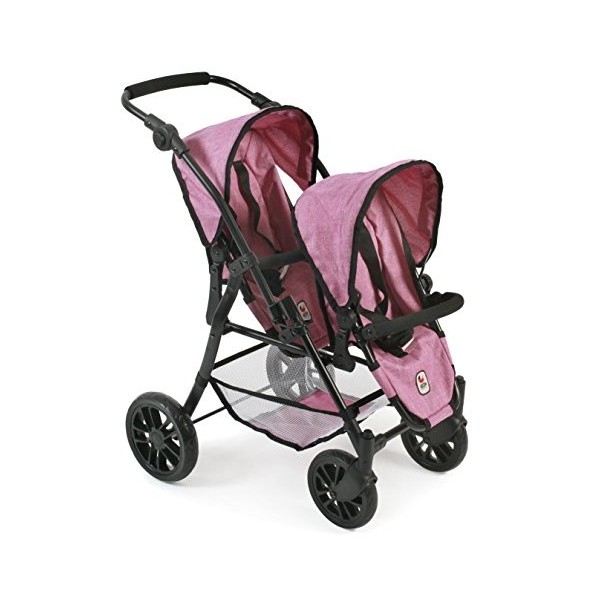 Bayer Chic 2000-Tandem-Buggy Twinny Poussette pour poupée jusquà 50 cm, 691-70, Jeans Pink