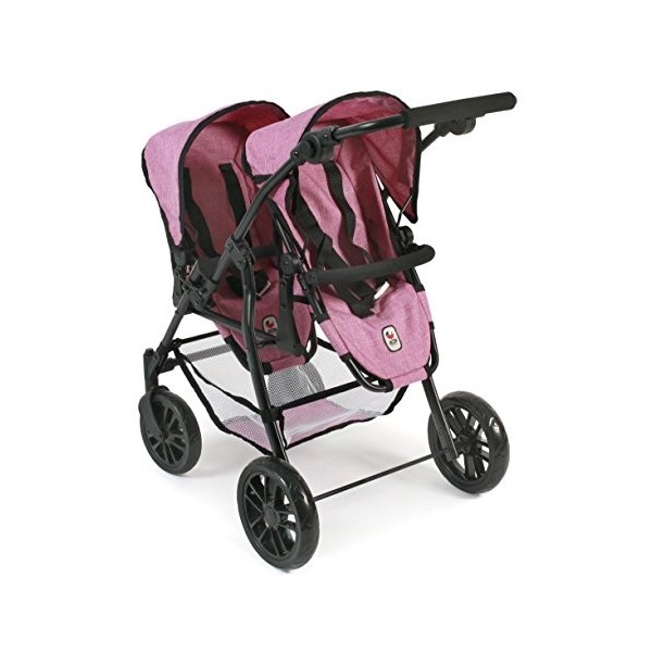 Bayer Chic 2000-Tandem-Buggy Twinny Poussette pour poupée jusquà 50 cm, 691-70, Jeans Pink