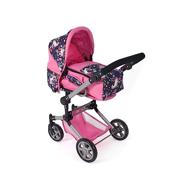 Bayer Chic 2000 587-43 Jara Poussette pour poupée combinée 2 en 1 pour Enfants de 4 à 8 Ans Motif Licorne, Rose Marine