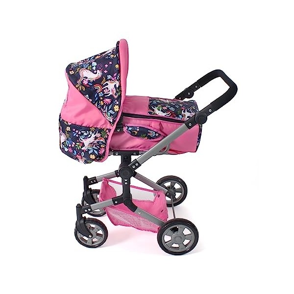 Bayer Chic 2000 587-43 Jara Poussette pour poupée combinée 2 en 1 pour Enfants de 4 à 8 Ans Motif Licorne, Rose Marine