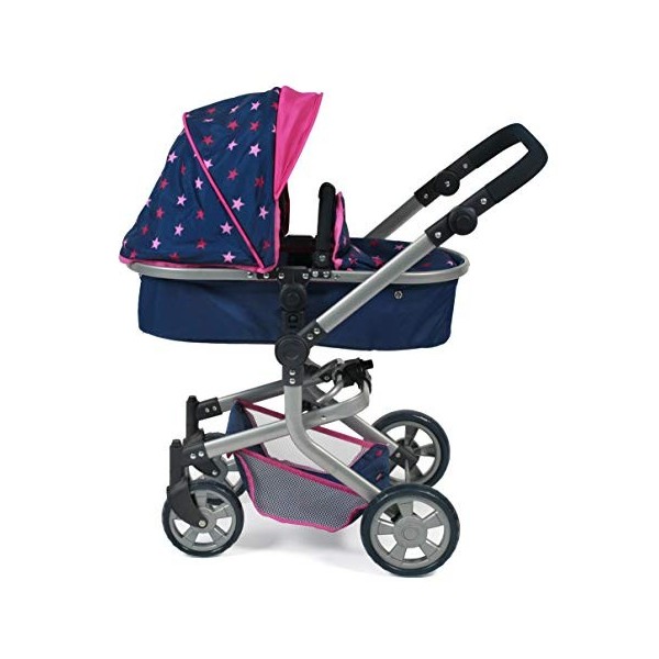 Bayer Chic 2000 Poussette pour poupée Mika, Poussette combinée 2 en 1 pour Enfants de 4 à 8 Ans, Stars Navy, Rose