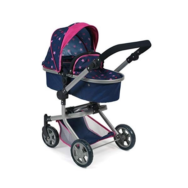 Bayer Chic 2000 Poussette pour poupée Mika, Poussette combinée 2 en 1 pour Enfants de 4 à 8 Ans, Stars Navy, Rose