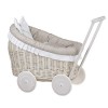 Poussette, Landau pour poupée,nacelle pour Jouets, poignée et Roues en Bois Blanc, Beige 