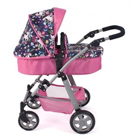 Bayer Chic 2000 Poussette de poupée Nele, Poussette combinée 2 en 1 pour Enfants de 4 à 8 Ans, Licorne, Bleu Marine/Rose, 568