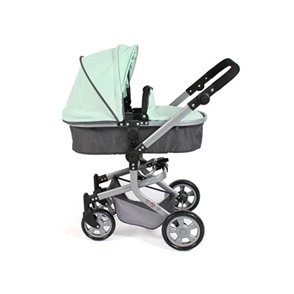 Bayer Chic 2000 - Poussette pour poupée Mika, Poussette combinée 2 en 1 pour Enfants de 4 à 8 Ans, chiné Anthracite, Menthe, 