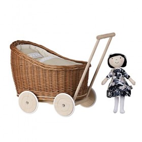 Landau-Poussette pour poupée en Osier Naturel Beige 