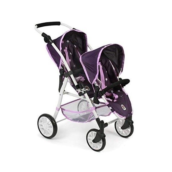 Bayer Chic 2000 691 71 Poussette tandem Twinny pour poupées jusquà 50 cm, étoiles violettes