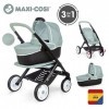 Smoby - Maxi COSI - Poussette + Landau Sauge 3 en 1 - pour Poupons et Poupées - Roues Silencieuses et Multidirectionnelles - 