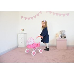 KOOKAMUNGA KIDS Poussette Landau pour Poupée | 2 en 1 avec Couffin pour Poupee | Réaliste, Réglable et Pliable Licorne Rose 