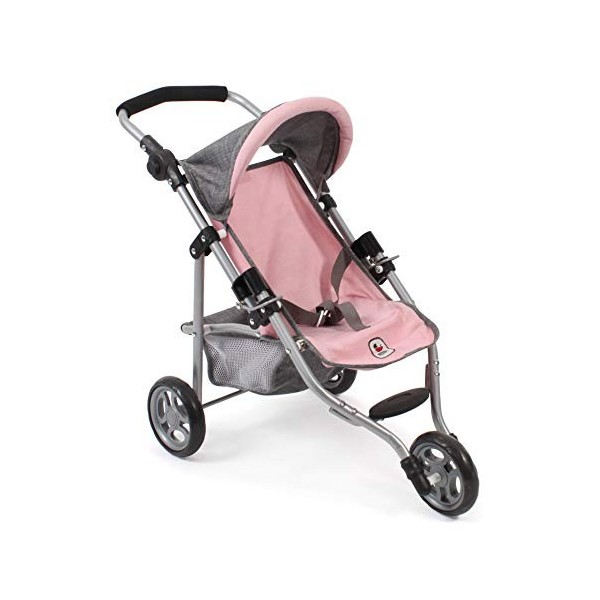 Bayer Chic 2000-61215 - Poupée Lola - Poussette de jogging pour poupée, poussette de poupée, Melange gris-rose, 50 cm, 70 x 3