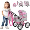 Kinderplay Poussette Poupee, Poussette Jouet - Poussette Landeau Bebe pour Poupée, Gondola, Poignée Hauteur Entre 33 et 63 cm