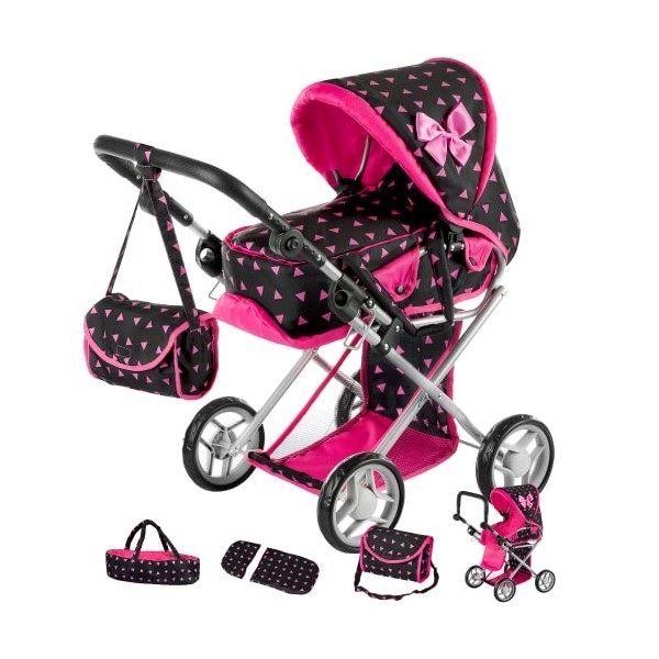 Kinderplay Poussette Poupee, Poussette Jouet - Poignée de la Poussette Entre 36.5 et 64 cm, avec Prise Souple, 3en1, KP0200R