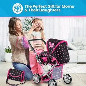 Kinderplay Poussette Poupee, Poussette Jouet - Poignée de la Poussette Entre 36.5 et 64 cm, avec Prise Souple, 3en1, KP0200R