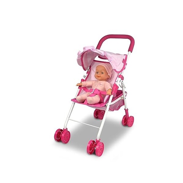 ANIVIA Landau pour Poupées, Poussette pour Poupées avec Ombrelle pour Poupées, y Compris Mini-Poupée de 25 cm - Rose