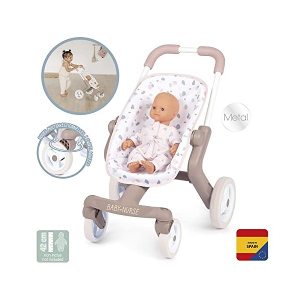Smoby - Baby Nurse - Poussette Pop - pour Poupons et Poupées - Roues Avant Orientables et Multidirectionnelles - 251218