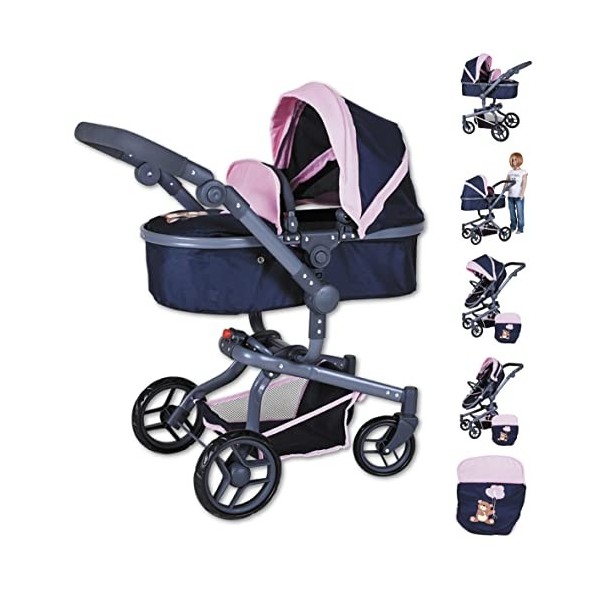 KNORRTOYS.COM 90935 Boonk-Navy Bear Poussette pour poupée Bleu foncé et Rose