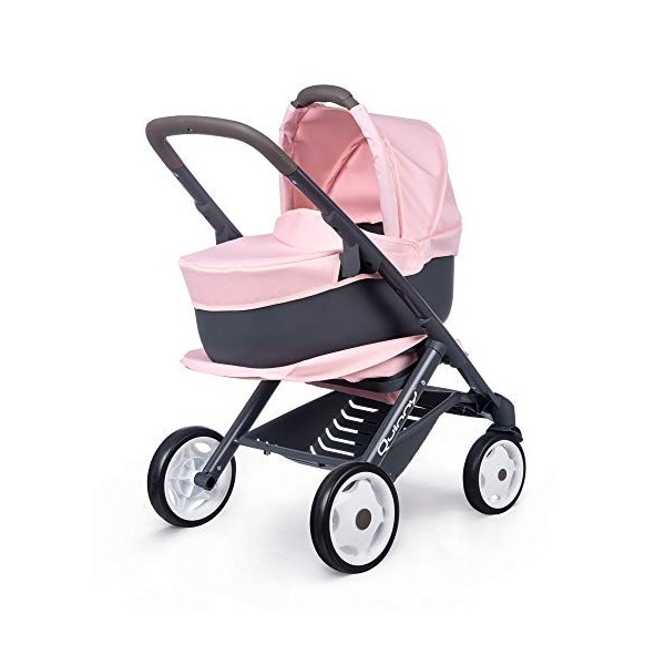 Smoby Multifonction 3 en 1 Rose – pour poupées jusquà 42 cm – Poussette Convertible pour différents Besoins en Design Quinny