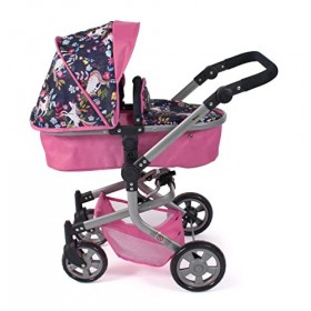 Bayer Chic 2000 Mika 595-43 Poussette pour poupée combinée 2 en 1 pour Enfants de 4 à 8 Ans Motif Licorne Rose/Bleu Marine