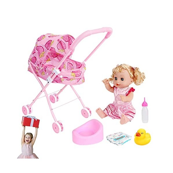 Poupée pour Enfant, 48×27×53cm Landau Poupées, Jouet Jeu Rôle, Poupée Pliable, Poussette Landeau Bebe pour Poupée, Poussette 