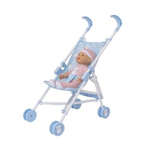 BabyBoo Poussette avec poupée rose | Poussette de poupée jouet en bleu avec chats | Poussette de poupée pour enfants | Pousse