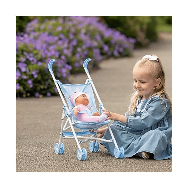 BabyBoo Poussette avec poupée rose | Poussette de poupée jouet en bleu avec chats | Poussette de poupée pour enfants | Pousse