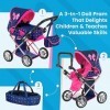 Kinderplay Poussette Poupee, Poussette Jouet - Poignée de la Poussette Entre 36.5 et 64 cm, avec Prise Souple, 3en1, KP0200T