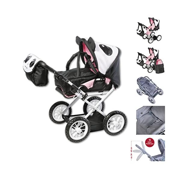 Knorr Toys Knorr63101 Combi Ruby Panda Poupées Landau et Poussette pour poupée, Noir, Blanc, Rose