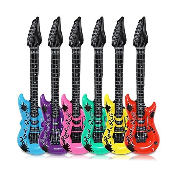 Schramm® Guitares à air 6 pièces colorées 100cm en 6 Couleurs Air Guitar Air Guitar Gonflable 6-Pack