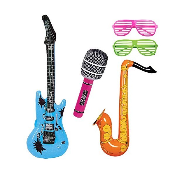 Lot de 5 grands ballons gonflables pour fête denfants - Accessoires pour instruments de musique amusants - Pour guitare, sax