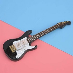 Mini modèle de guitare électrique de 14 cm avec ornement de maison de café de support noir 