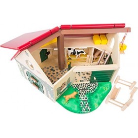 Small Foot- Woodfriends Bois certifié FSC 100%, avec Toit Pliant, Ferme avec Accessoires pour Enfants à partir de 3 Ans Jouet