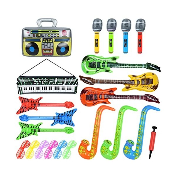 Instruments Gonflable 22Pcs, Guitare Gonflable pour Enfants, Fun Instruments de Musique Accessoires Gonflables pour Les Cadea