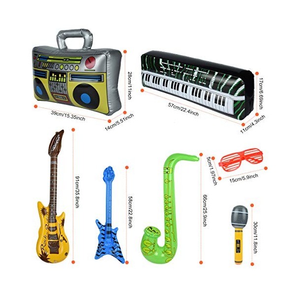 Instruments Gonflable 22Pcs, Guitare Gonflable pour Enfants, Fun Instruments de Musique Accessoires Gonflables pour Les Cadea
