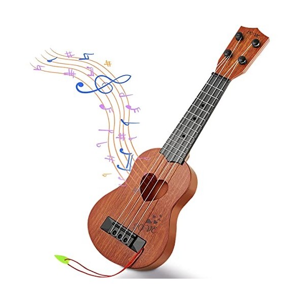 TODARRUN Jouet musical ukulélé guitare instrument classique avec 4 cordes réglables pour améliorer les compétences de jeu des