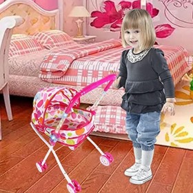 LINGJIONG Poussette poupée, poupée Pliable, Poussette Jouet Amovible avec auvent rétractable et poignée Souple, Jouet Jeu rôl