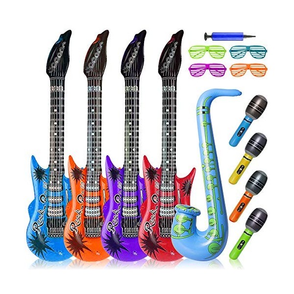 AISHN Guitare gonflable, jeu de jouets gonflables, microphones et saxophone gonflables, lunettes dombrage, cadeaux de fête p