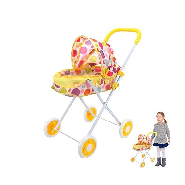 Poussette bébé | Poussette légère pour bébé avec Poteau en Acier Pliable,Bébé Poussette Jouet Trolley Jouet Impression Jaune 