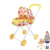 Poussette bébé | Poussette légère pour bébé avec Poteau en Acier Pliable,Bébé Poussette Jouet Trolley Jouet Impression Jaune 