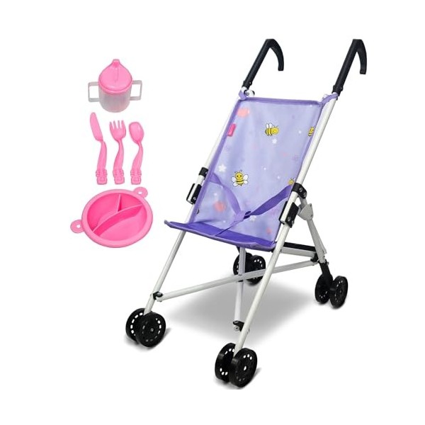 Anivia Poussette de Poupée, Poussette de Poupée pour Filles de 2 Ans, Poussette de Poupée, Jouets de Poussette avec Ustensile