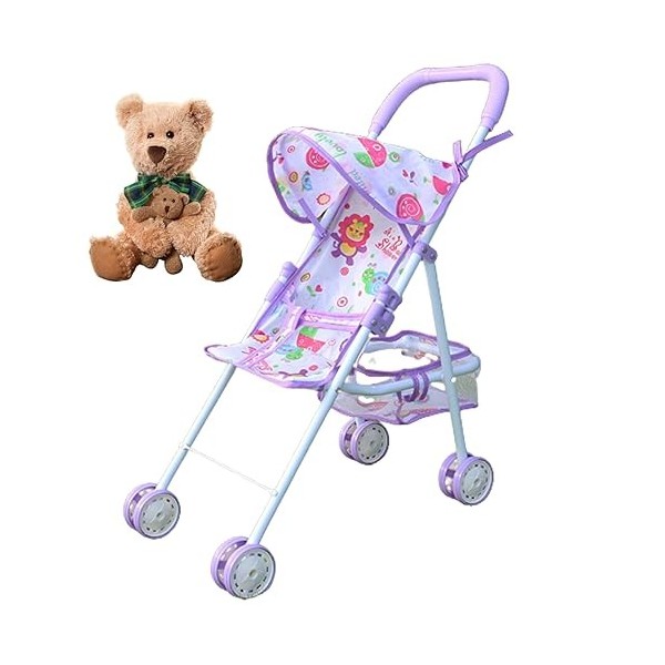 Poussette De Poupée pour 3+ Enfants Poussette De Poupée Pliable Jouet Simulé Poussette De Grande Capacité avec Poignées Facil