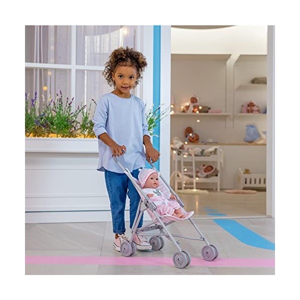 JC Toys Berenguer Boutique | Poussette Simple Parapluie pour bébé | Thème éléphant | Rose | À partir de 2 Ans