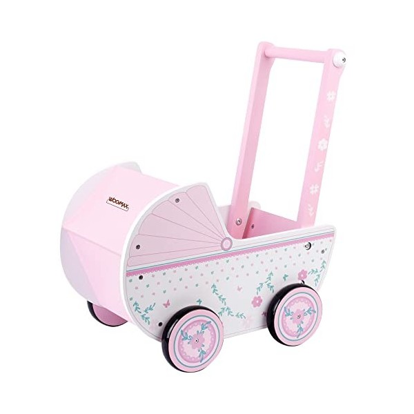 WOOMAX WOOMAX-46475 Chariot en Bois, 26,5 x 39 x 46 cm, Blanc, avec roulettes, 30 à 40, bébé Jouets 3 Ans, poussettes pour po