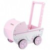 WOOMAX WOOMAX-46475 Chariot en Bois, 26,5 x 39 x 46 cm, Blanc, avec roulettes, 30 à 40, bébé Jouets 3 Ans, poussettes pour po