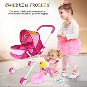 Poussette de Jeu pour Enfants - de poupée Pliable avec Roues Doubles | Poussette bébé pour poupées avec auvent réglable et Do