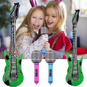 Guitare gonflable, 6 instruments gonflables, guitare gonflable colorée, microphones, 3 guitares gonflables, 3 microphones, s
