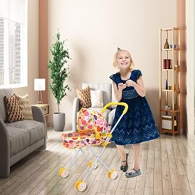 poupée | Poussette bébé réaliste pour poupées Pliable,Jouet Chariot Famille daccessoires poupée bébé avec Grandes Roues Fort