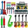 Lot de 21 instruments gonflables, guitares pneumatiques à gonfler, clavier gonflable, lentilles, microphone, radio, saxophone